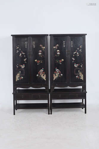14-16TH CENTURY, A PAIR OF BIRD DESIGN ROSEWOOD CABINET, MING DYNASTY