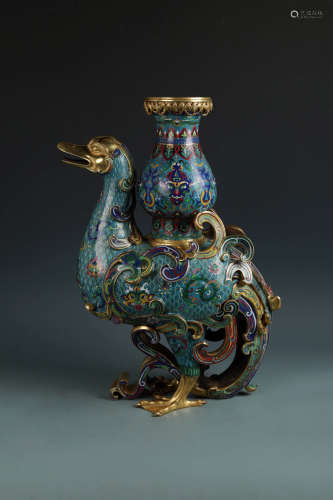 17-19TH CENTURY, A ENAMEL BIRD DESIGN CLOISONNE VESSEL, QING DYNASTY