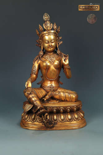 14-16TH CENTURY, A BUDDHA DESIGN GILT BRONZE ORNAMENT, MING DYNASTY