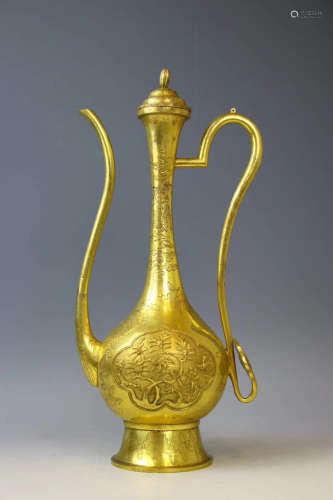 17-19TH CENTURY, A GILT BRONZE EWER, QING DYNASTY