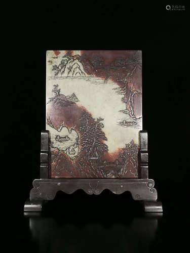 17-19TH CENTURY, A STORY DESIGN INKSTONE SCREEN, QING DYNASTY