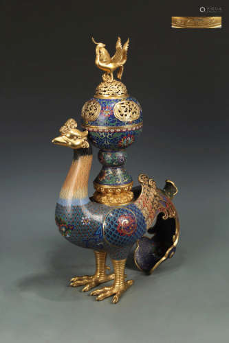 17-19TH CENTURY, A CHICKEN DESIGN CLOISONNE VESSEL, QING DYNASTY