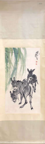 ZHOU HUANG <WILLOW LEAF AND DONKEY> PAINTING