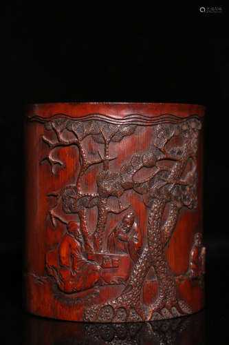 17-19TH CENTURY, A STORY DESIGN OLD BAMBOO BRUSH POT, QING DYNASTY