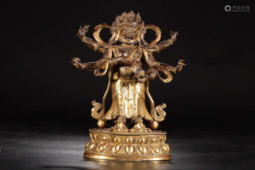 17-19TH CENTURY, A CHARACTER DESIGN GILT BRONZE ORNAMENT, QING DYNASTY