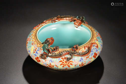 17-19TH CENTURY, A DRAGON DESIGN ENAMEL BRUSH WASH, QING DYNASTY