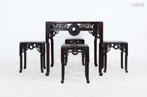 A SET OF FLORAL PATTERN ROSEWOOD FURNITURE
