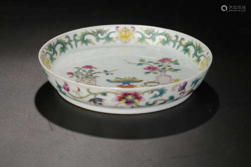 17-19TH CENTURY, A FLORAL PATTERN PORCELAIN PLATE, QING DYNASTY