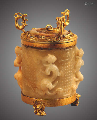 206 BC-220 AD, A DRAGON&PHOENIX COVERED CUP, HAN DYNASTY