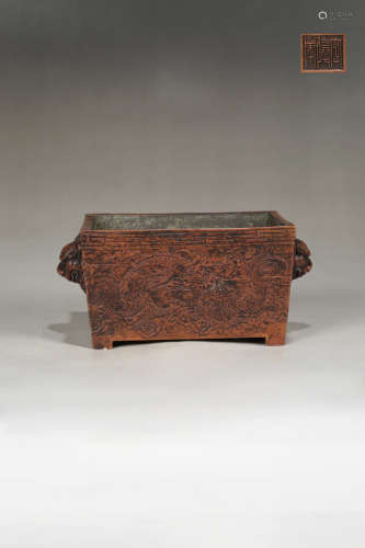 14-16TH CENTURY, A DRAGON PATTERN BRONZE STOVE, MING DYNASTY