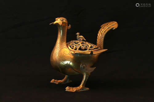 17-19TH CENTURY, A GILT BRONZE BIRD DESIGN AROMATHERAPY, QING DYNASTY