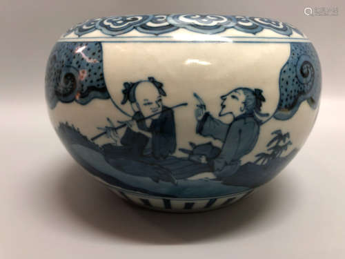 A BLUE&WHIET STORY DESIGN BRUSH WASHER, MING DYNASTY