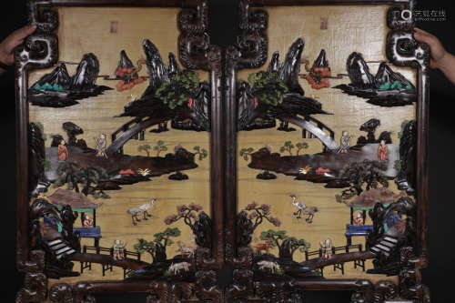 17-19TH CENTURY, A LANDSCAPE PATTERN ROSEWOOD HANGING SCREEN, QING DYNASTY