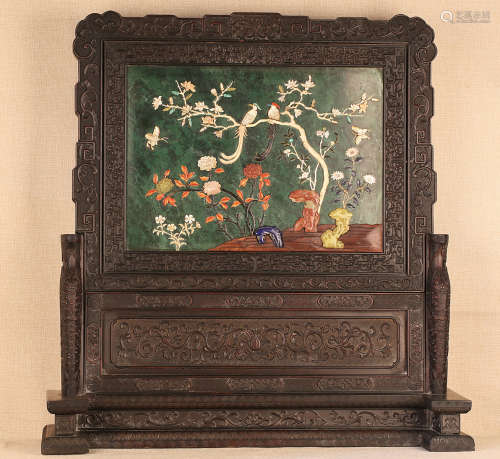 17-19TH CENTURY, A LANDSCAPE PATTERN ROSEWOOD SCREEN, QING DYNASTY