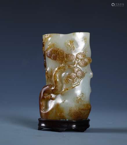 A RARE CHINESE WHITE AND RUSSET JADE PERFUMER