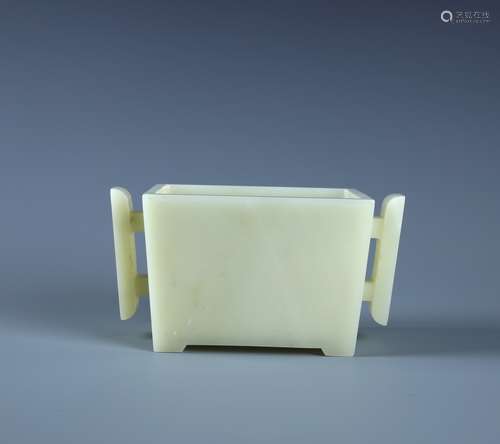 A CHINESE CARVED WHITE JADE RECTANGULAR  CENSER