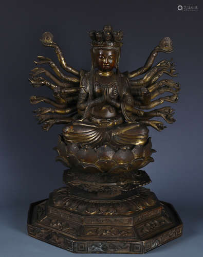 A GILT BRONZE MULTI-ARMED FIGURE OF CUNDI BODHISATTVA