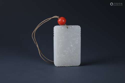 A White Jade Figure of Monk Rectanglar Pendant