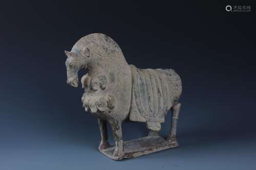 A FINELY CARVED CHINESE STONE FIGURE OF HORSE