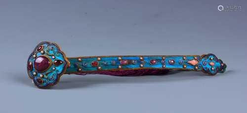 A SILVER-GILT BIRD FEATHER  RUYI SCEPTER