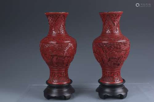 PR CINNABAR LACQUER BALUSTER VASE