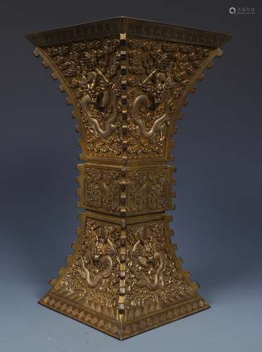 Archaising Massive Dragons Gilt Bronze Vase