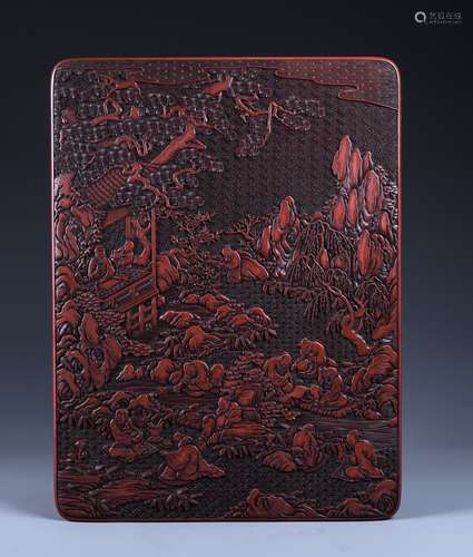 AN EXQUISITELY CARVED AND MASSIVE CINNABAR LACQUER  BOX