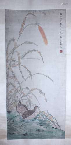 A CHINESE PAINTING OF QUAIL BY THE RIVER SIGNED BY CHEN