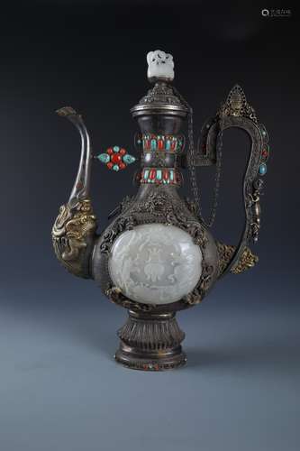 SOTHEBY'S: MONGOLIAN JADE HARDSTONE-MOUNTED WINEPOT