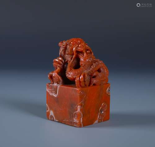 A FINELY CARVED CHINESE CARNELIAN DRAGON SEAL