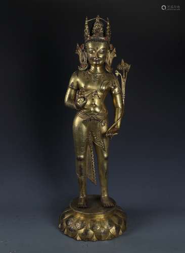 A RARE CAST GILT BRONZE FIGURE OF PADMAPANI