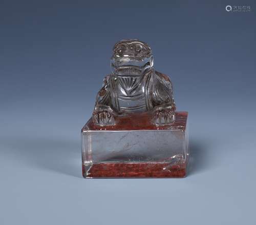 A Chinese Rock Crystal Carved Lion Seal