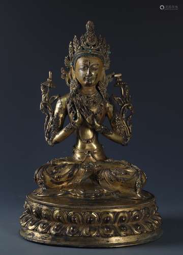 A CHINESE GILT BRONZE  FIGURE OF MANJUSRI