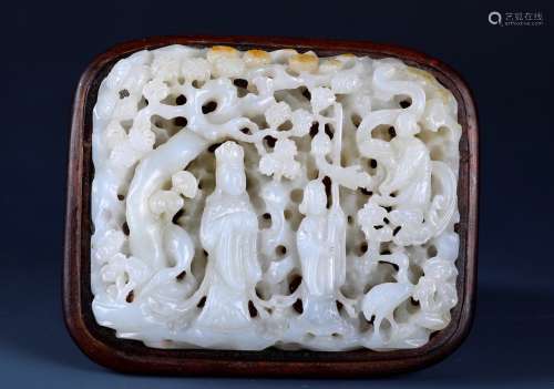 A Finely Carved White And Russet Jade Figure Of Maidens