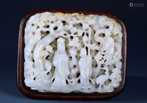 A Finely Carved White And Russet Jade Figure Of Maidens