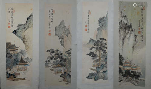 A Set of Four Chinese Classic Painting By Pu Ru