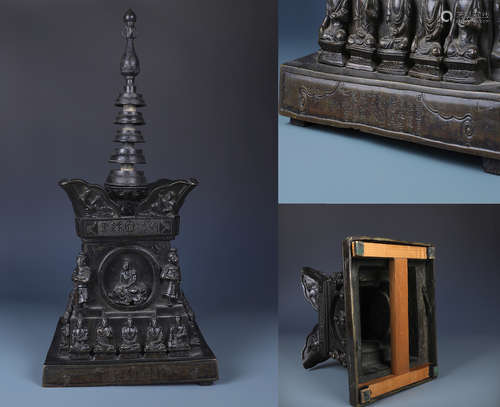 AN UNUSUAL BRONZE STUPA  WITH USHNISHAVIJAYA WITH MARK