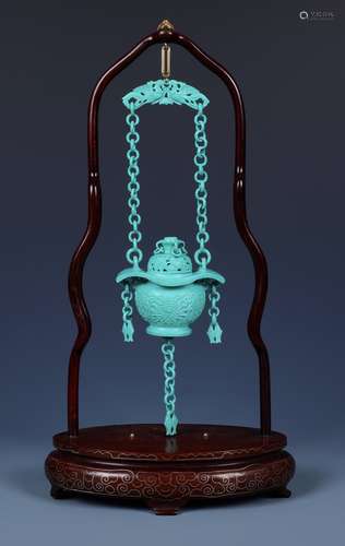 AN EXTREMELY RARE  CHINESE TURQUOISE HANGING BASKET