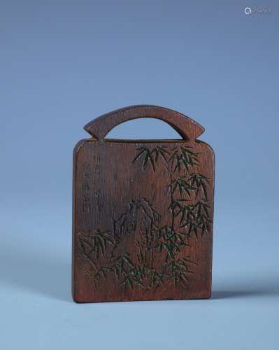 A FINELY CARVED ALOESWOOD BAMBOO PLAQUE WITH