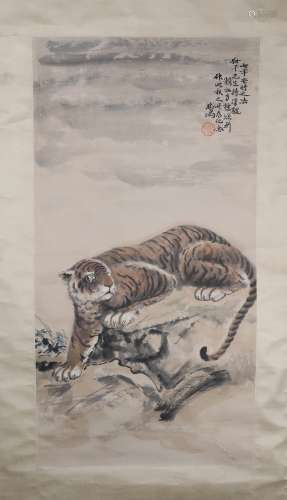 A CHINESE PAINTING OF TIGER SIGNED BY XU BEI HONG