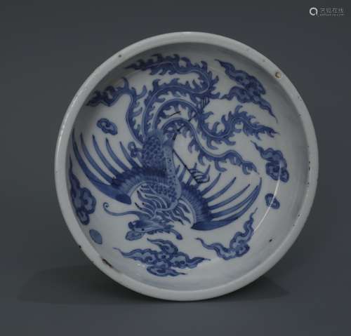 A CHINESE  BULE & WHITE PORCELAIN 'PHOENIX' CIRCULAR