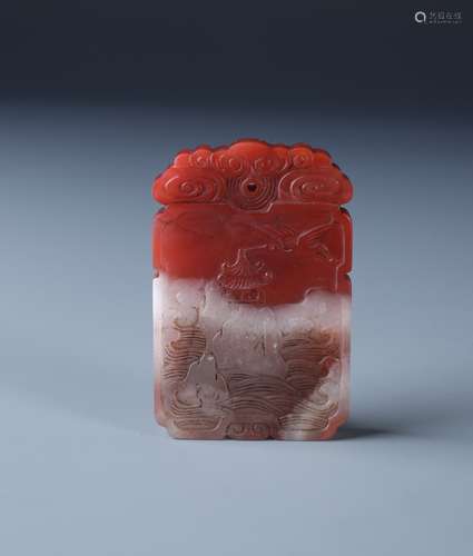 A RARE CARVED CHINESE CARNELIAN RECTANGULAR PENDENT