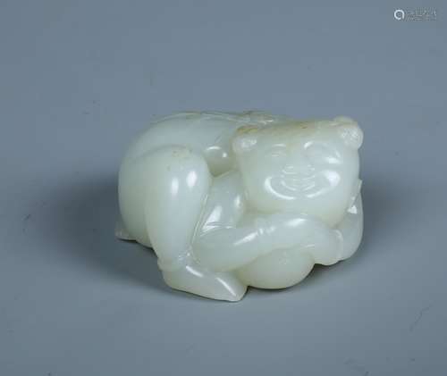 A Finely Carved White Jade Figure Of Child Paperweight