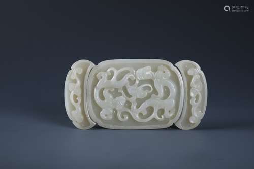 A RARE CHINESE WHITE JADE DRAGON HINGED BELT BUCKLE