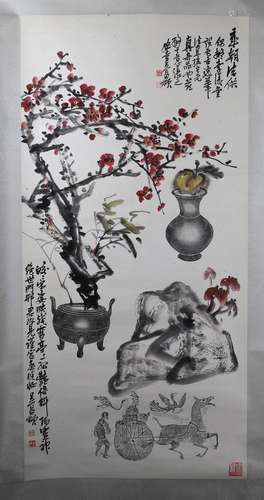 A CHINESE PAINTING OF FLOWERS BY WU CHANG SHUO