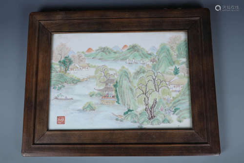 A Rare Famille Rose  Landscape  Hanging Panel