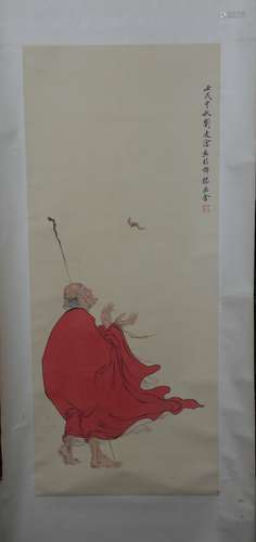 A Fine Chinese Painting by Liu Ling Cang -LuoHan