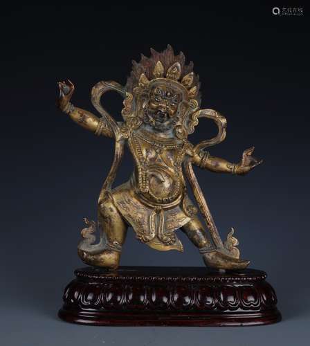 A CHINESE GILT BRONZE FIGURE OF MAHAKALA