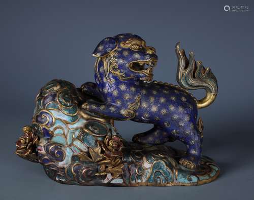 A Rare Gilt Bronze Cloisonne Enameled Lion