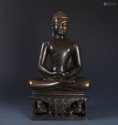 A RARE COPPER ALLOY FIGURE OF SAKYAMUNI